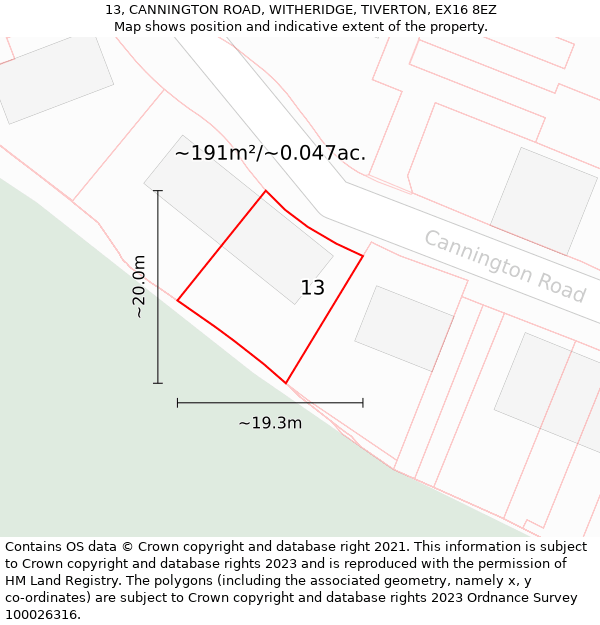 13, CANNINGTON ROAD, WITHERIDGE, TIVERTON, EX16 8EZ: Plot and title map