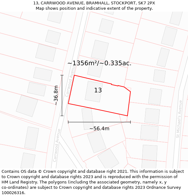 13, CARRWOOD AVENUE, BRAMHALL, STOCKPORT, SK7 2PX: Plot and title map