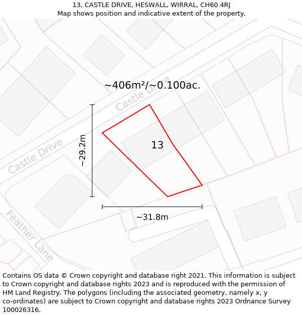 13, CASTLE DRIVE, HESWALL, WIRRAL, CH60 4RJ: Plot and title map