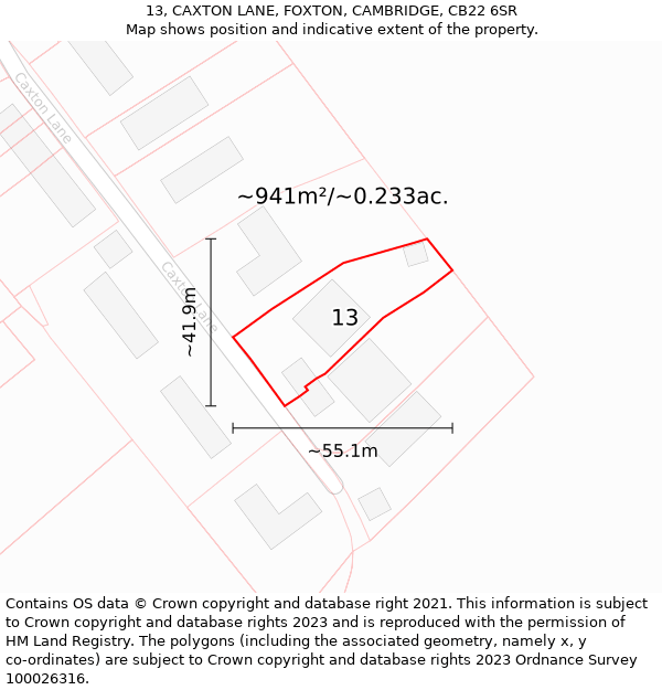 13, CAXTON LANE, FOXTON, CAMBRIDGE, CB22 6SR: Plot and title map