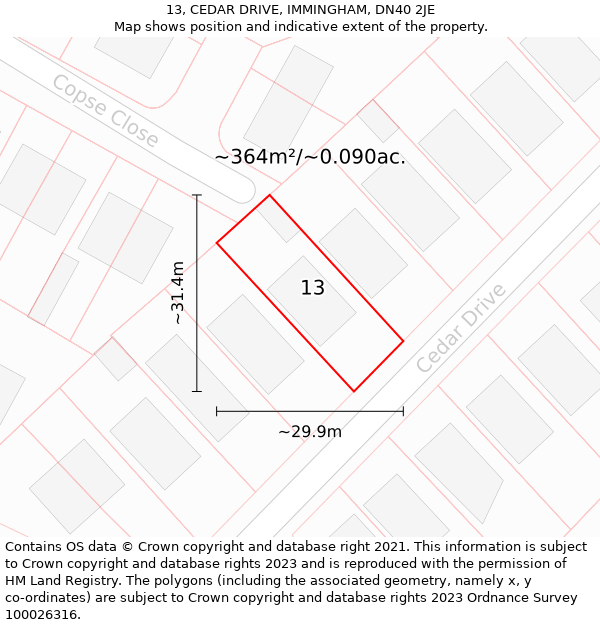 13, CEDAR DRIVE, IMMINGHAM, DN40 2JE: Plot and title map