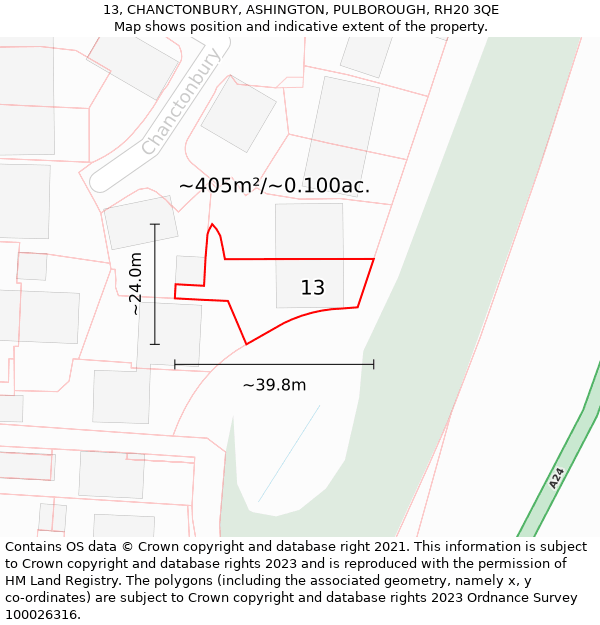 13, CHANCTONBURY, ASHINGTON, PULBOROUGH, RH20 3QE: Plot and title map