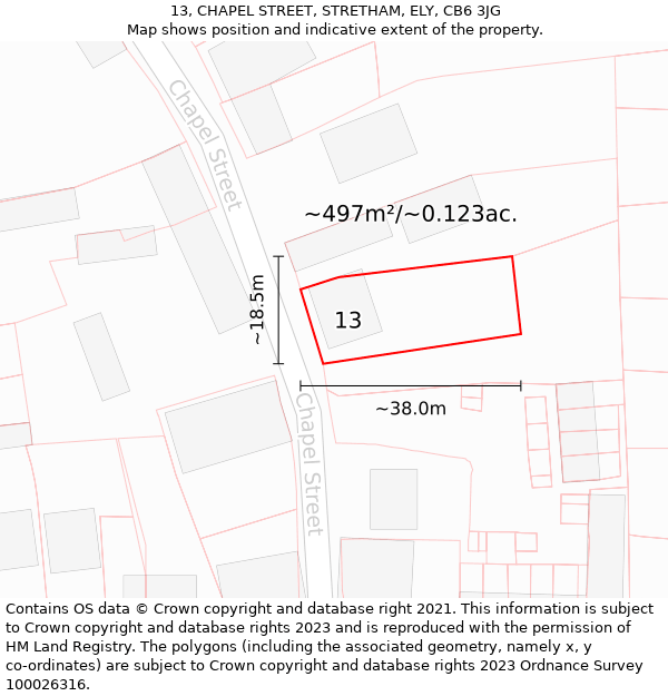 13, CHAPEL STREET, STRETHAM, ELY, CB6 3JG: Plot and title map