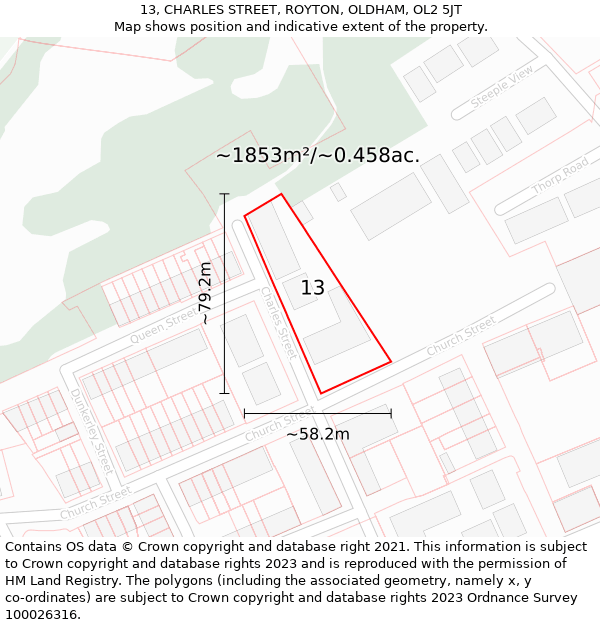 13, CHARLES STREET, ROYTON, OLDHAM, OL2 5JT: Plot and title map