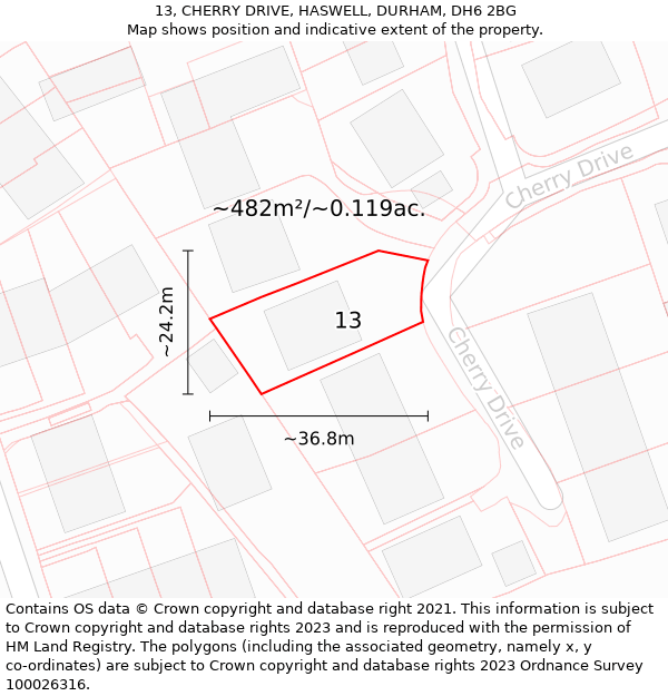 13, CHERRY DRIVE, HASWELL, DURHAM, DH6 2BG: Plot and title map