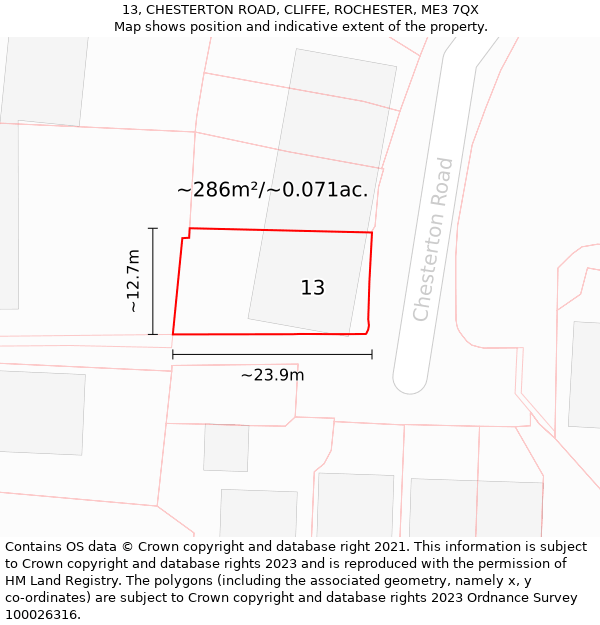 13, CHESTERTON ROAD, CLIFFE, ROCHESTER, ME3 7QX: Plot and title map