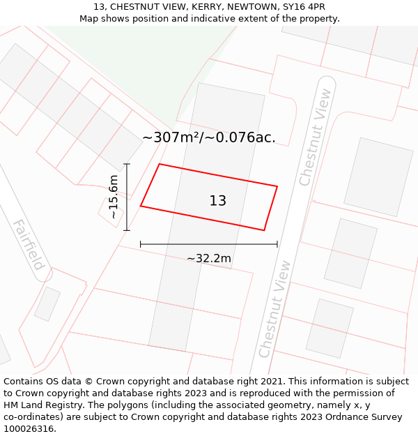 13, CHESTNUT VIEW, KERRY, NEWTOWN, SY16 4PR: Plot and title map