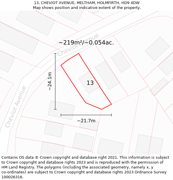 13, CHEVIOT AVENUE, MELTHAM, HOLMFIRTH, HD9 4DW: Plot and title map