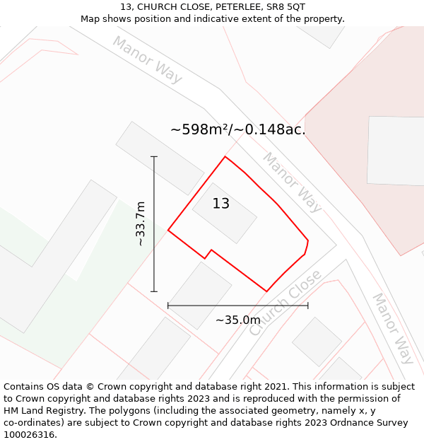13, CHURCH CLOSE, PETERLEE, SR8 5QT: Plot and title map