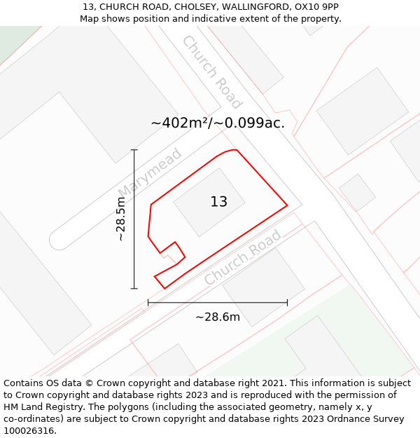 13, CHURCH ROAD, CHOLSEY, WALLINGFORD, OX10 9PP: Plot and title map