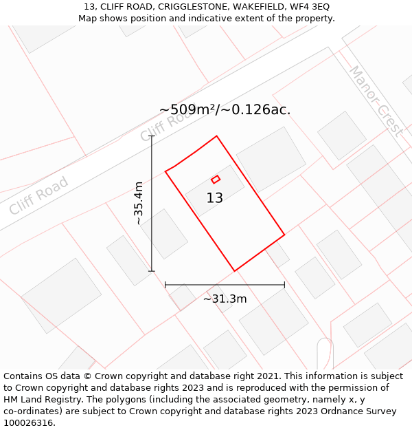 13, CLIFF ROAD, CRIGGLESTONE, WAKEFIELD, WF4 3EQ: Plot and title map