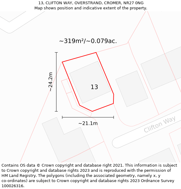 13, CLIFTON WAY, OVERSTRAND, CROMER, NR27 0NG: Plot and title map