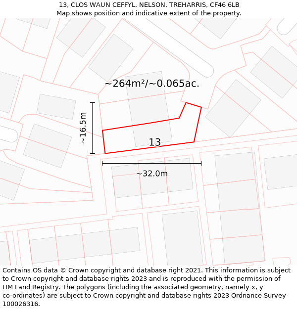 13, CLOS WAUN CEFFYL, NELSON, TREHARRIS, CF46 6LB: Plot and title map