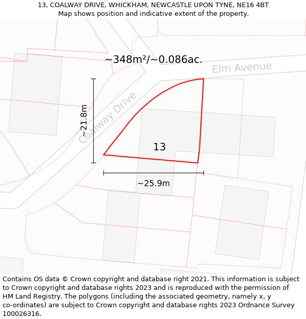 13, COALWAY DRIVE, WHICKHAM, NEWCASTLE UPON TYNE, NE16 4BT: Plot and title map