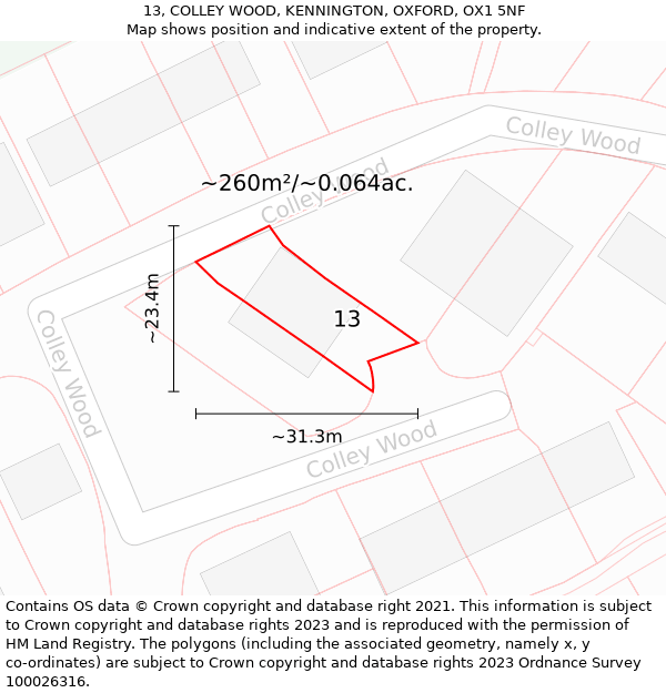 13, COLLEY WOOD, KENNINGTON, OXFORD, OX1 5NF: Plot and title map