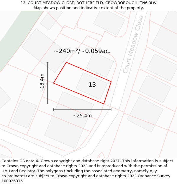 13, COURT MEADOW CLOSE, ROTHERFIELD, CROWBOROUGH, TN6 3LW: Plot and title map