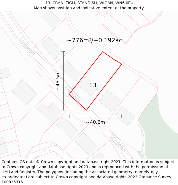 13, CRANLEIGH, STANDISH, WIGAN, WN6 0EU: Plot and title map