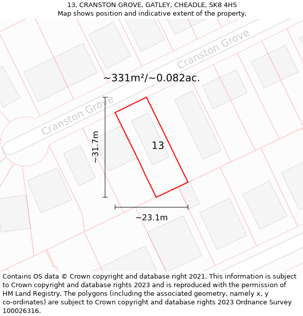 13, CRANSTON GROVE, GATLEY, CHEADLE, SK8 4HS: Plot and title map