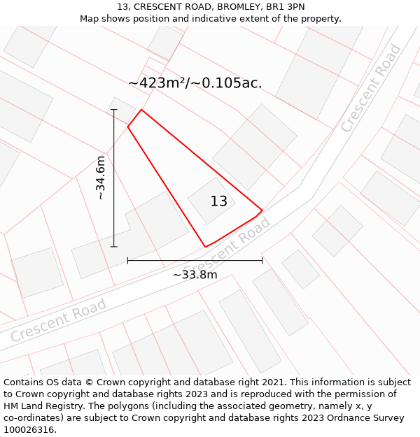 13, CRESCENT ROAD, BROMLEY, BR1 3PN: Plot and title map