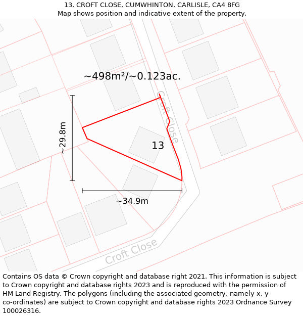 13, CROFT CLOSE, CUMWHINTON, CARLISLE, CA4 8FG: Plot and title map