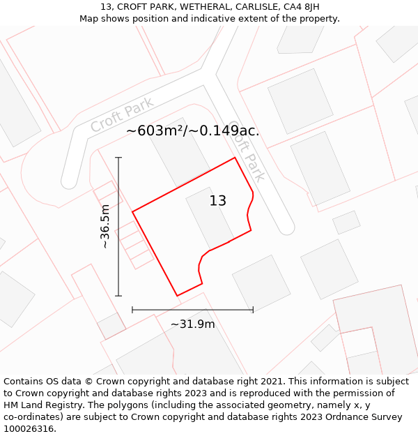 13, CROFT PARK, WETHERAL, CARLISLE, CA4 8JH: Plot and title map