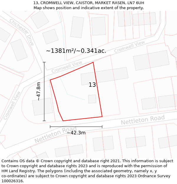 13, CROMWELL VIEW, CAISTOR, MARKET RASEN, LN7 6UH: Plot and title map