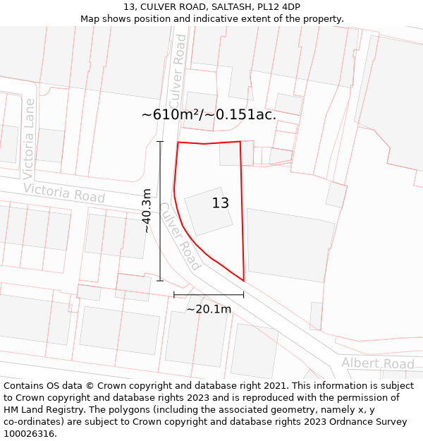 13, CULVER ROAD, SALTASH, PL12 4DP: Plot and title map