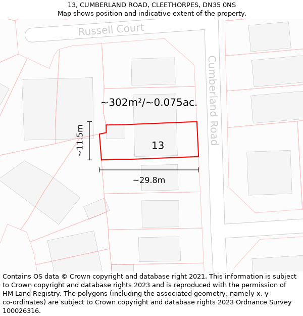 13, CUMBERLAND ROAD, CLEETHORPES, DN35 0NS: Plot and title map