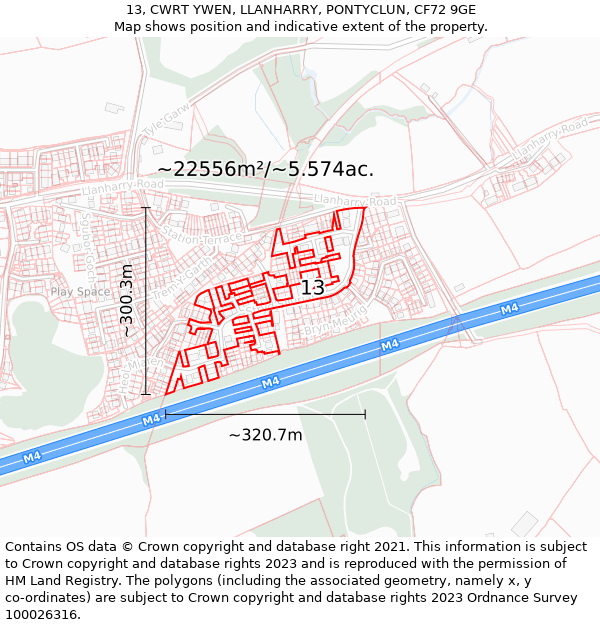 13, CWRT YWEN, LLANHARRY, PONTYCLUN, CF72 9GE: Plot and title map