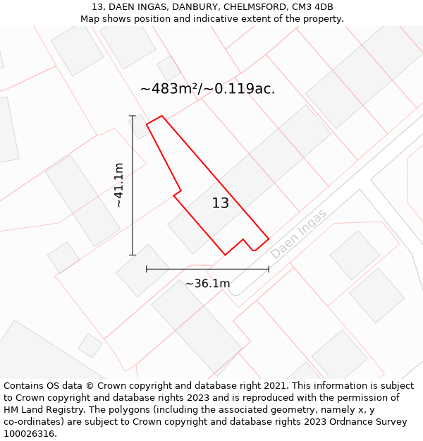 13, DAEN INGAS, DANBURY, CHELMSFORD, CM3 4DB: Plot and title map