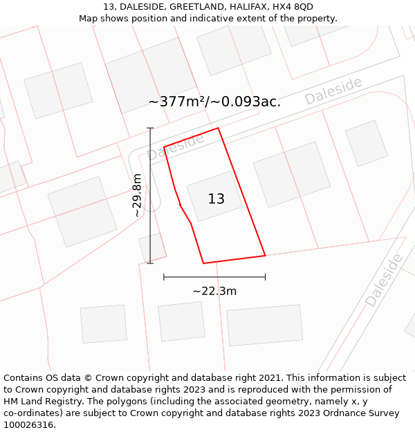 13, DALESIDE, GREETLAND, HALIFAX, HX4 8QD: Plot and title map