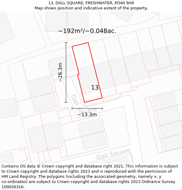 13, DALL SQUARE, FRESHWATER, PO40 9AR: Plot and title map