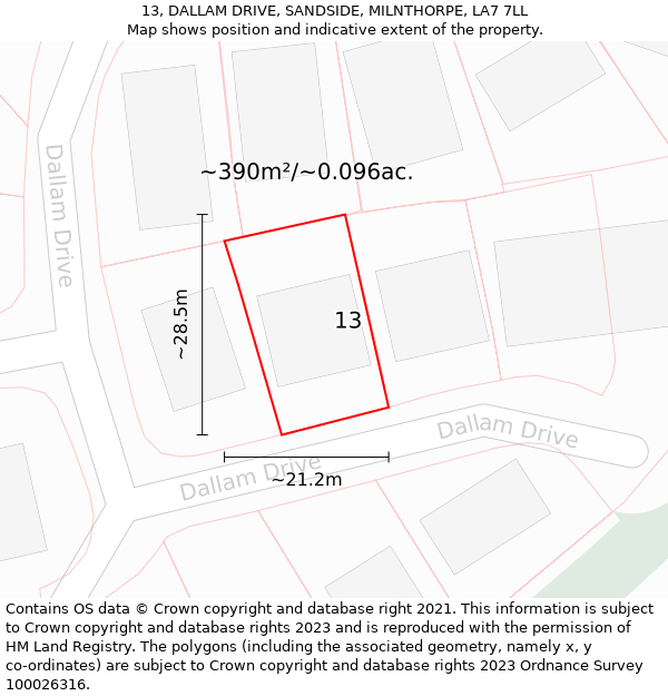 13, DALLAM DRIVE, SANDSIDE, MILNTHORPE, LA7 7LL: Plot and title map