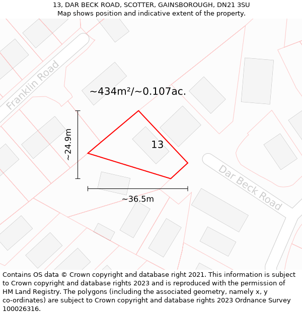 13, DAR BECK ROAD, SCOTTER, GAINSBOROUGH, DN21 3SU: Plot and title map