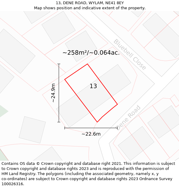 13, DENE ROAD, WYLAM, NE41 8EY: Plot and title map