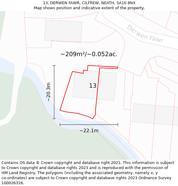 13, DERWEN FAWR, CILFREW, NEATH, SA10 8NX: Plot and title map