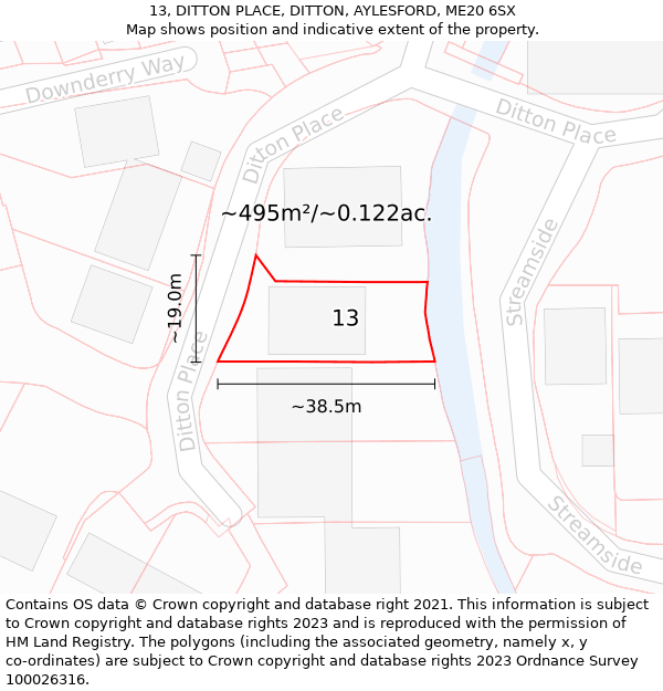 13, DITTON PLACE, DITTON, AYLESFORD, ME20 6SX: Plot and title map