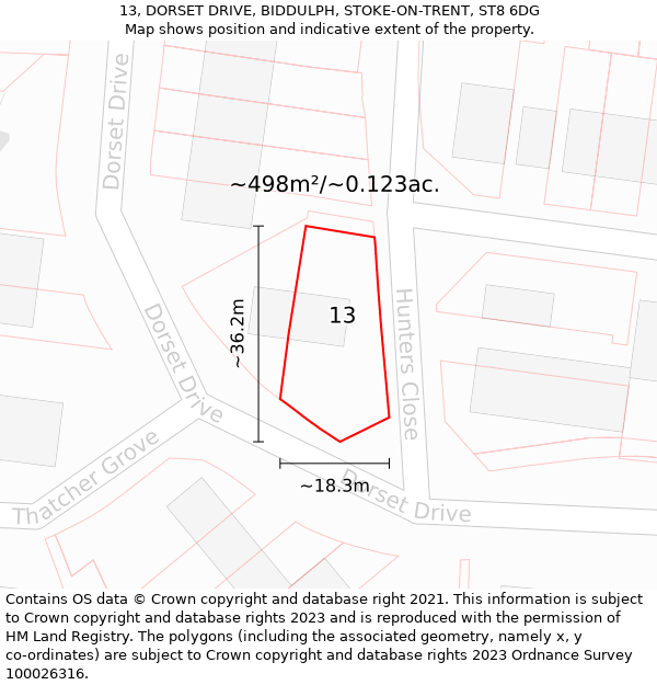 13, DORSET DRIVE, BIDDULPH, STOKE-ON-TRENT, ST8 6DG: Plot and title map