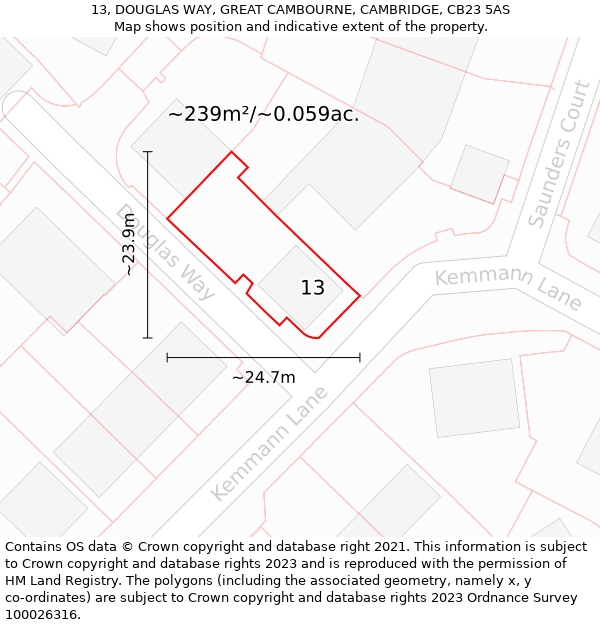 13, DOUGLAS WAY, GREAT CAMBOURNE, CAMBRIDGE, CB23 5AS: Plot and title map