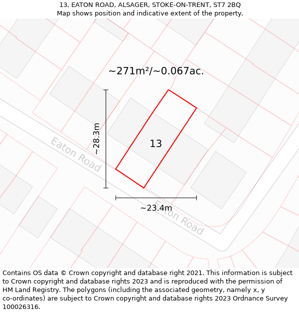 13, EATON ROAD, ALSAGER, STOKE-ON-TRENT, ST7 2BQ: Plot and title map