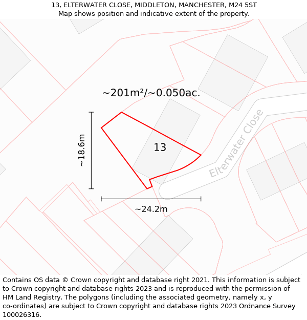 13, ELTERWATER CLOSE, MIDDLETON, MANCHESTER, M24 5ST: Plot and title map