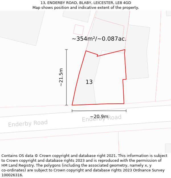 13, ENDERBY ROAD, BLABY, LEICESTER, LE8 4GD: Plot and title map