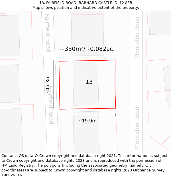 13, FAIRFIELD ROAD, BARNARD CASTLE, DL12 8EB: Plot and title map