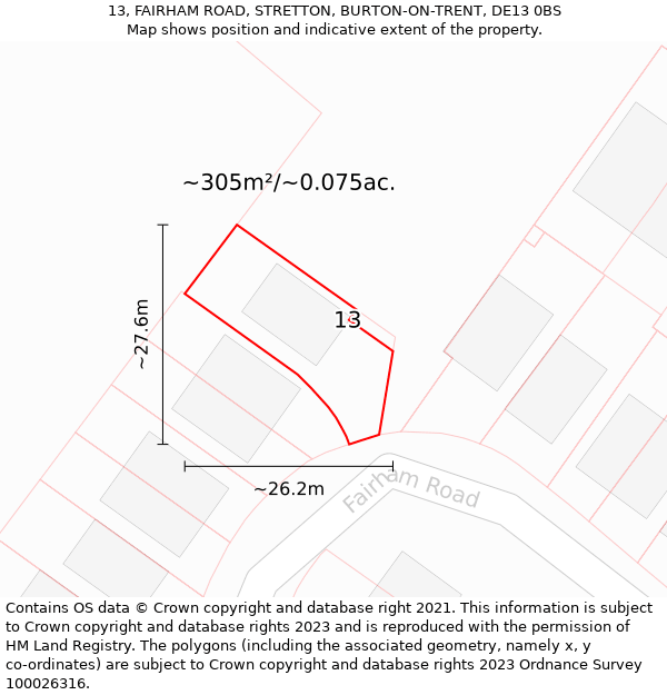 13, FAIRHAM ROAD, STRETTON, BURTON-ON-TRENT, DE13 0BS: Plot and title map