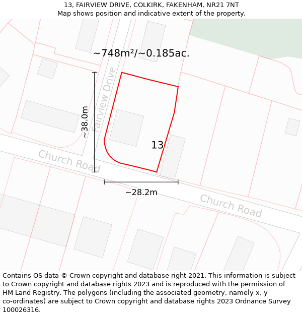 13, FAIRVIEW DRIVE, COLKIRK, FAKENHAM, NR21 7NT: Plot and title map