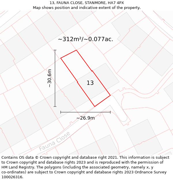 13, FAUNA CLOSE, STANMORE, HA7 4PX: Plot and title map