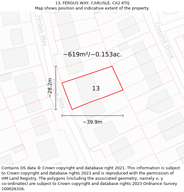 13, FERGUS WAY, CARLISLE, CA2 6TQ: Plot and title map