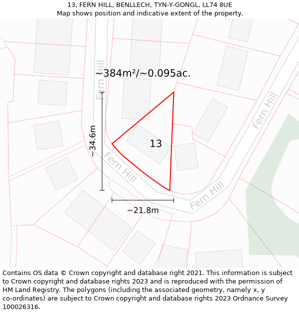 13, FERN HILL, BENLLECH, TYN-Y-GONGL, LL74 8UE: Plot and title map