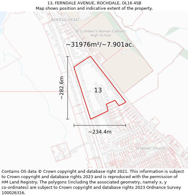 13, FERNDALE AVENUE, ROCHDALE, OL16 4SB: Plot and title map