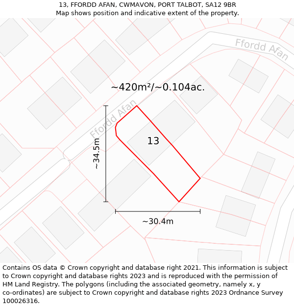 13, FFORDD AFAN, CWMAVON, PORT TALBOT, SA12 9BR: Plot and title map